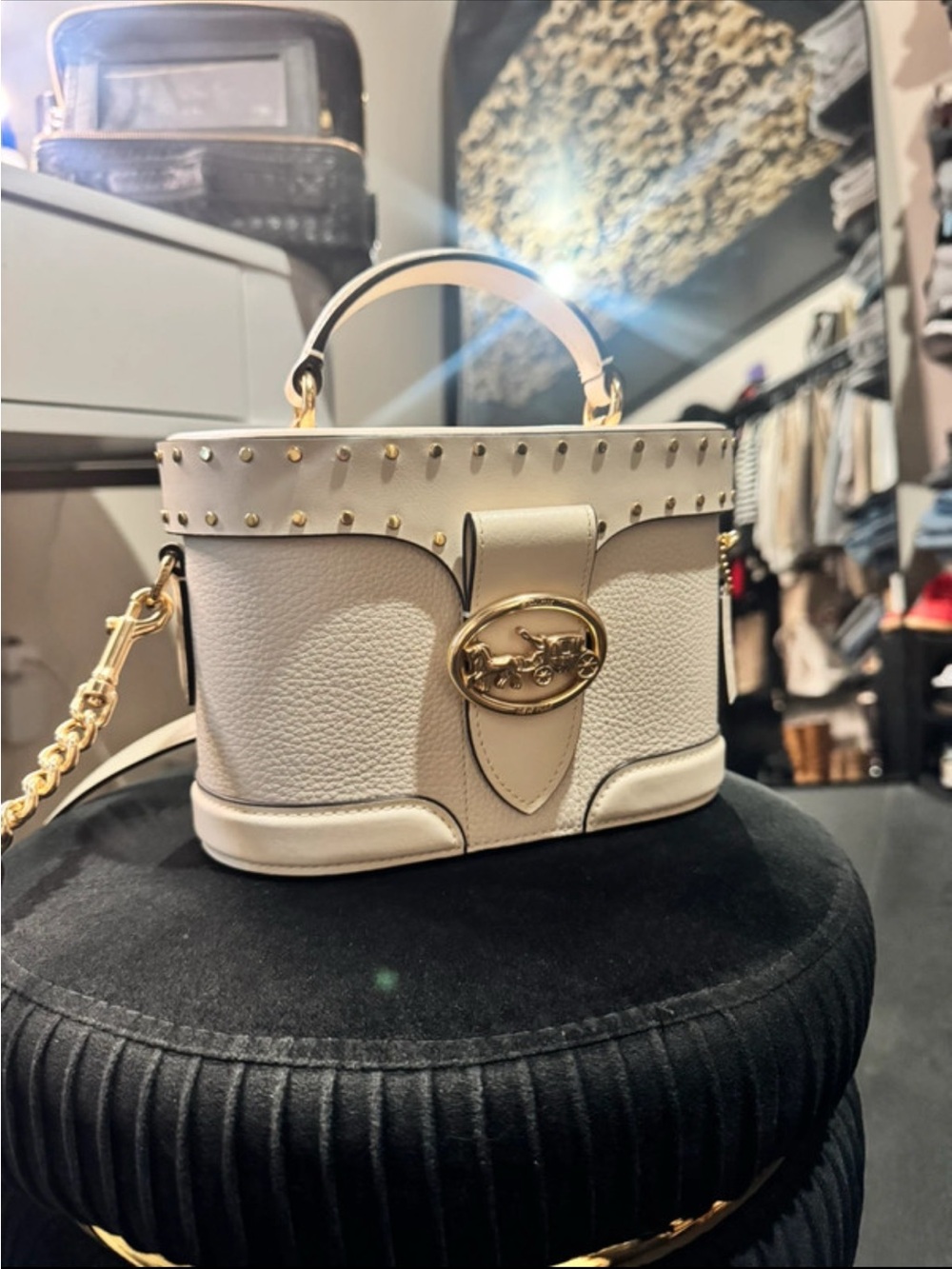 Coach Cream Leather Studded Top-Handle Crossbody